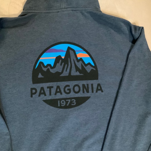 Patagonia Blue L Full Zip Hooded Sweatshirt Adventure Outdoor Alpine - Picture 7 of 7